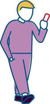 Person Walking While Using Smartphone with Hand in Pocket Flat Vector Illustration