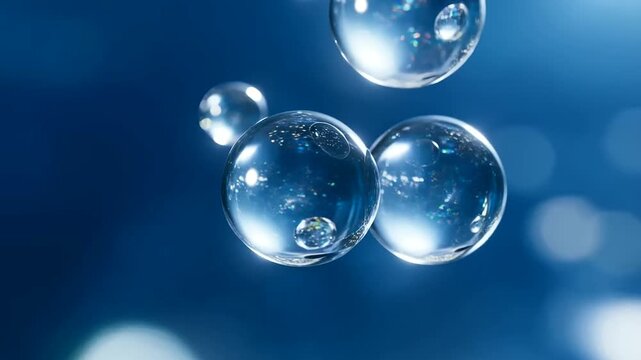 Water Droplets Macro Photography With Elegant Midnight Light Effect Against Deep Blue Background