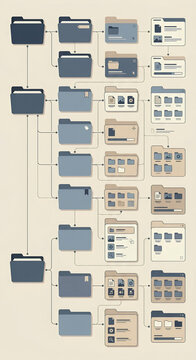 Organized folder hierarchy system with document icons for website or