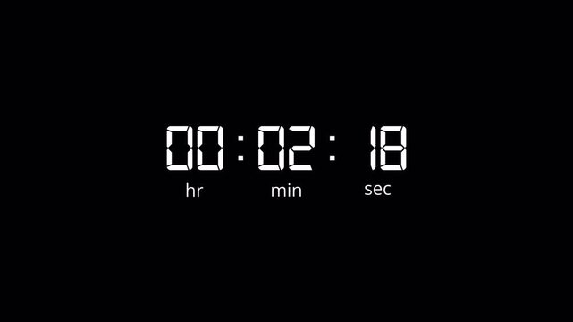 2 Minute 30 Second Countdown Digital Timer Animation, 150 Second Countdown Timer Animation on black background.