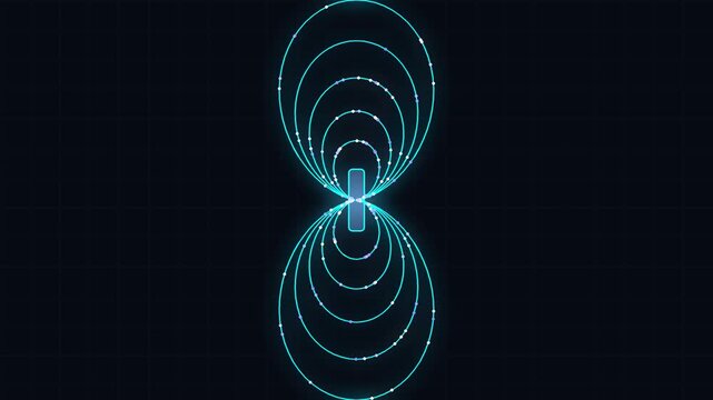 Magnetic dipole field lines pulsing with particles, abstract loop