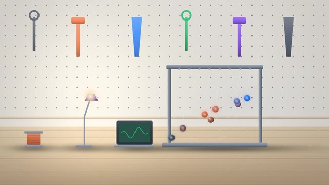 White pendulum wave with a row of swinging