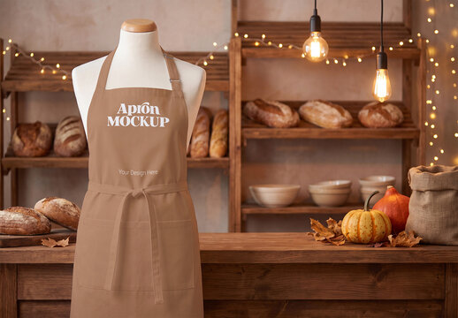 Kitchen Apron Mockup on Mannequin for Bakery Cafe and Restaurant