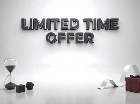 Limited time offer 3d text sign with a hourglass and a gift box for shopping sales