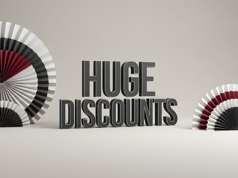 Huge discounts 3d text sign with decorative paper fans for retail sale and shopping event