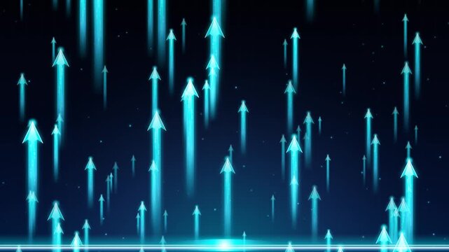 4K Ascending Neon Arrows Loop Futuristic Blue Cyber Growth Stream Background