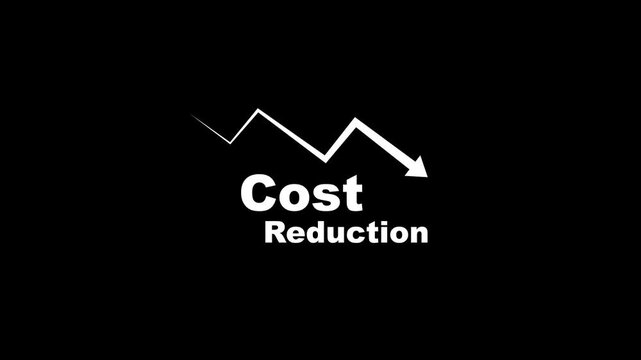 Cost reduction concept animation with downward trending arrow graph for business financial analysis and economic efficiency strategy
