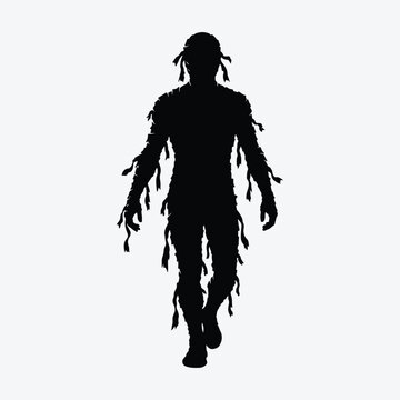 Creepy mummy silhouette walking forward scary monster for halloween design vector art
