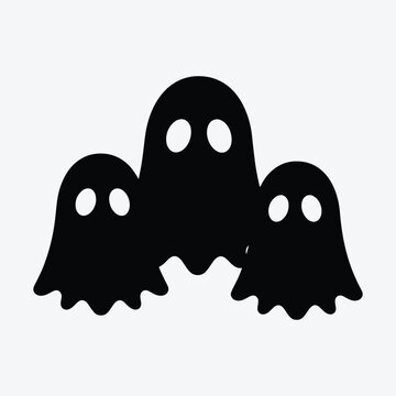 Group of cute halloween ghosts silhouettes isolated on white background vector illustration