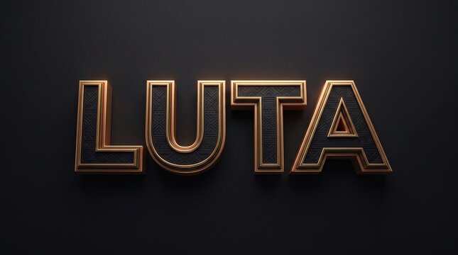 Palavra Luta em letras 3D com contorno dourado, listras vermelhas e verdes e padr&otilde;es africanos