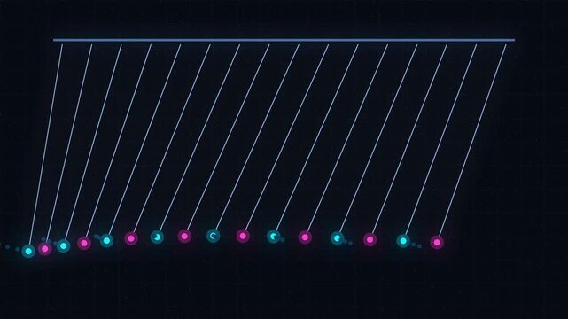 Pendulum wave balls swinging in synchronized phase pattern