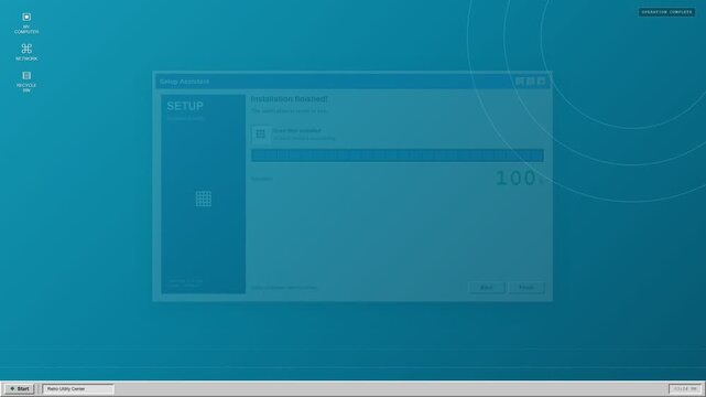 Software Installation Progress Bar Interface Showing File Copy Status on Blue Desktop Background