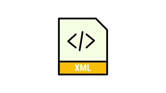 XML markup file icon with code tag symbol and a yellow label on a green page, ideal for data exchange, web development, and software documentation