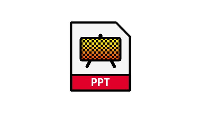 PPT presentation file icon with a slide board on an easel and a red label on a white background, ideal for business, meetings, and office software
