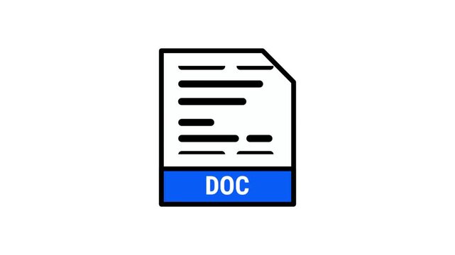 DOC word processing file icon with lines of text and a blue label on a white background, ideal for reports, letters, and office productivity software