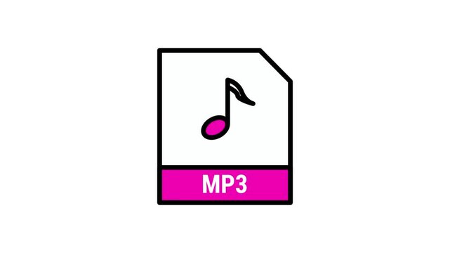MP3 audio file icon with a musical note and a magenta label on a white background, ideal for music players, podcasts, and sound library interfaces