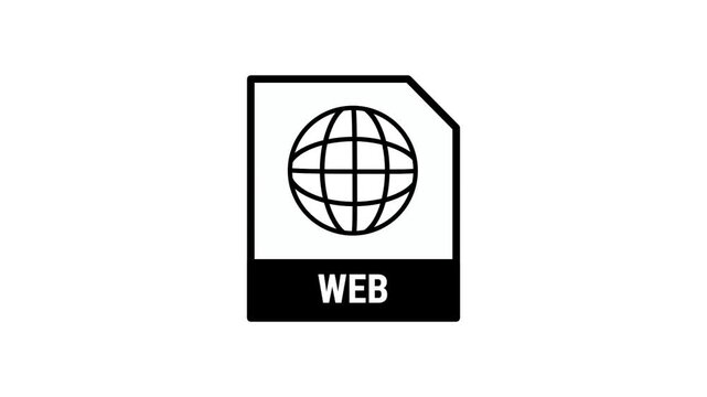 WEB file icon with a globe symbol and a black label on a white background, ideal for websites, internet browsers, online services, and network apps