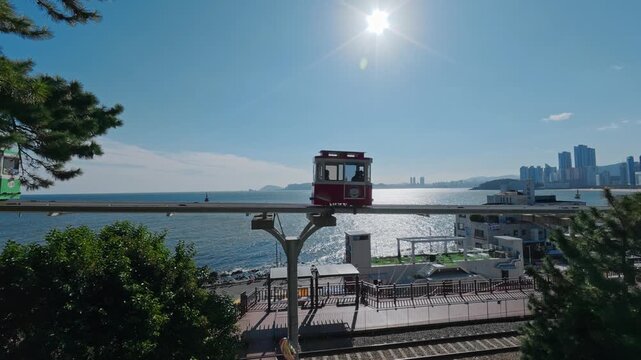 Scenic monorail ride along the coast of busan, south korea