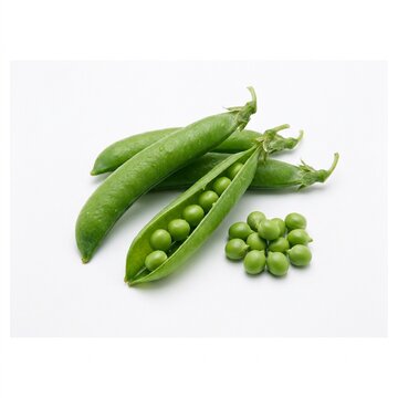 Fresh Green Garden Peas in Pods and Shelled on White Background