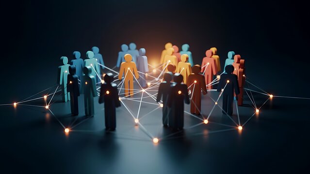 Abstract Representation of Interconnected Human Figures in a Digital Network Environment