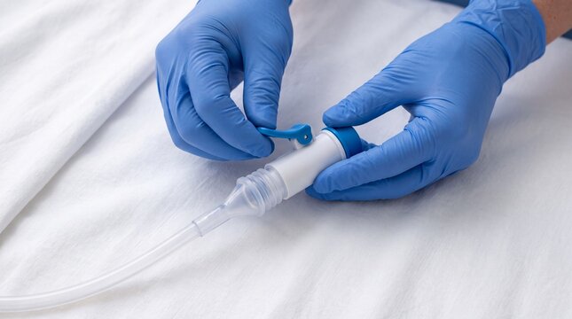 Nurse Holding Flip Flo Urinary Catheter Valve Close Up