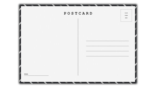 Blank vintage airmail postcard template with address lines and stamp box transparent background