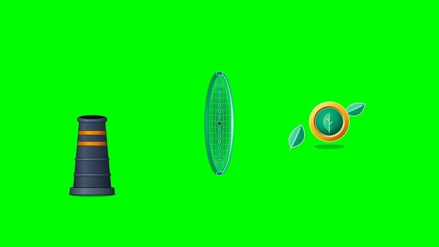 Industrial chimney emitting smoke with eco icon on green screen