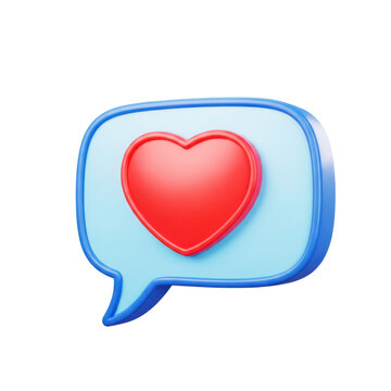 Red heart inside blue speech bubble, social media notification icon, love message symbol, digital communication element.