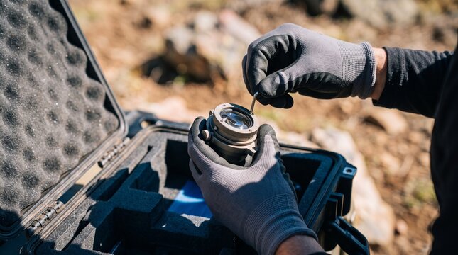 Hands align precision optics for field research