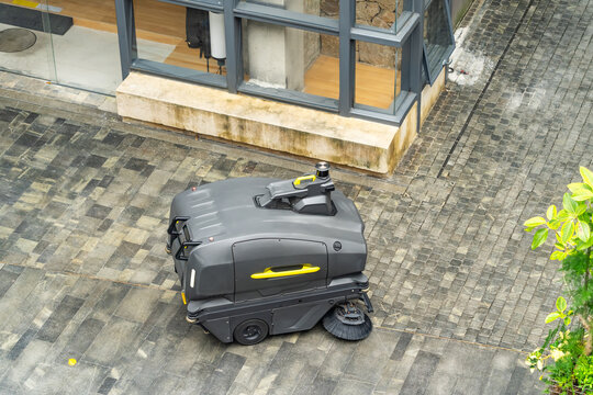Aerial view of washer machine for cleaning city streets