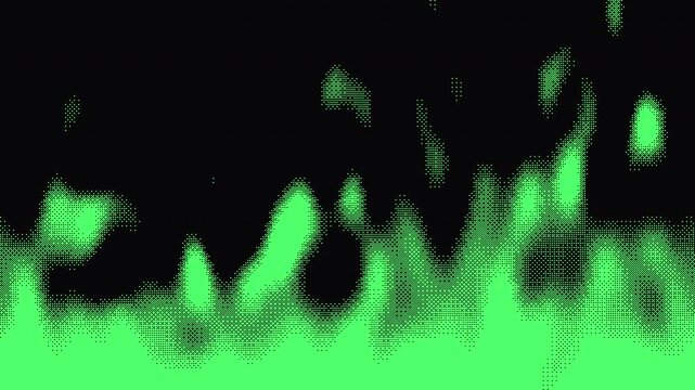 Green phosphor 1 bit dither fire on black background 4K seamless loop