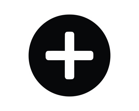 Minimalist black round button with a white plus sign symbol for user interface design elements