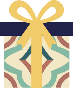 Cute Christmas Gift Box with Patterned Wrapping Paper and Yellow Ribbon Bow