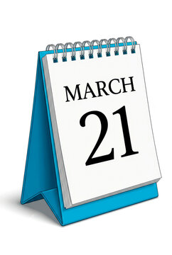 Desktop calendar displaying march 21 date on white background