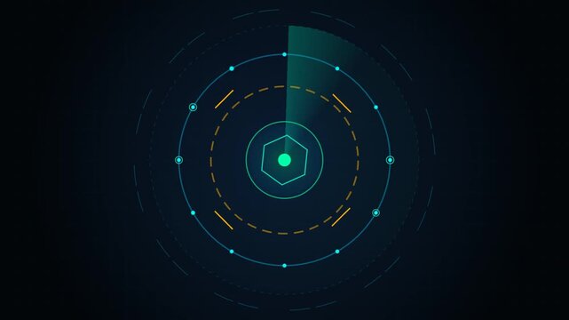 Abstract circular radar interface with scanning light beam tracking