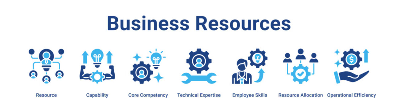 Business Resources web banner icon vector illustration concept for business with icon of Resource, Capability, Core Competency, Technical Expertise, Employee Skills, Resource Allocation.