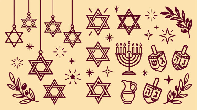 A comprehensive hanukkah vector bundle featuring traditional jewish holiday symbols like menorahs dreidels and stars of david for festive designs
