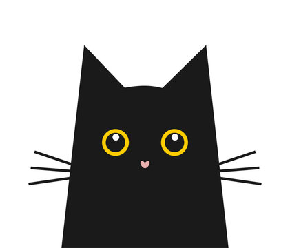 Cute black cat isolated on white background. Vector illustration.