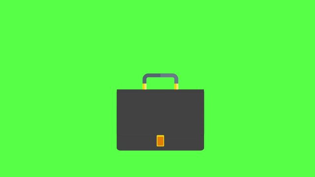 Vector animation of a closed black leather briefcase with a golden lock on a green screen background