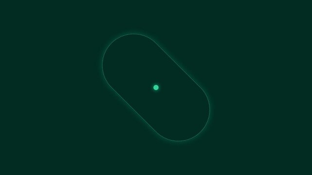 Rotating green dotted capsule shape animation on dark background loop