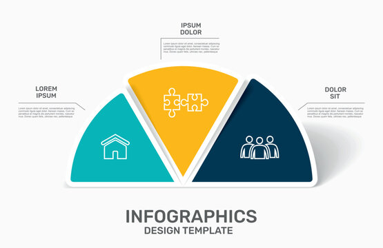 Modern business infographic template with colorful semi-circular options, icons, and text placeholders. Vector illustration.
