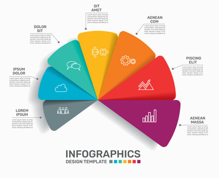 Modern business infographic template with colorful semi-circular options, icons, and text placeholders. Vector illustration.
