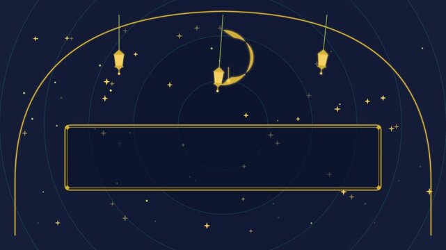 Minimalist ramadan night sky background with hanging lanterns and crescent moon illustration a flat graphic design representing a peaceful scene featuring and with copy space