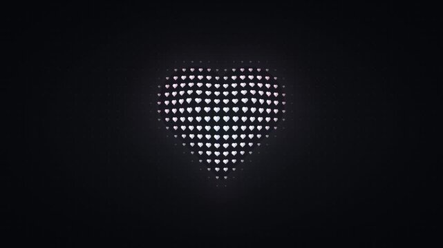 Seamless pattern of glowing halftone hearts on black background for Valentine Day design