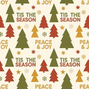 Retro Christmas Seamless Pattern with Trees and Tis The Season Typography
