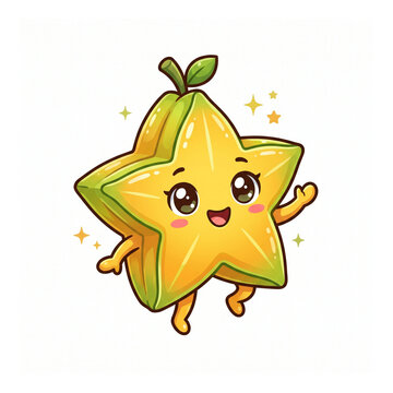 Cute smiling starfruit character waving hand isolated on white background vector illustration
