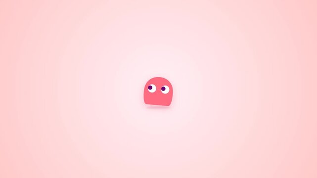 Cute Pink Ghost Character Looking Around on Retro Pixelated Background Animation.