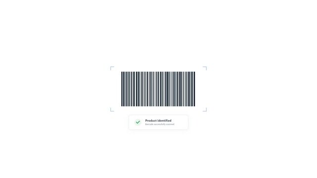 Animated barcode scanning interface with a moving red laser, illuminated barcode lines, and a green success checkmark.