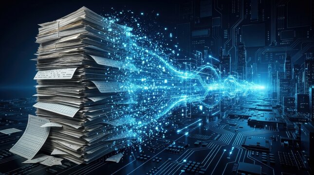 Contemporary graphic visual art showcasing Data entry transforming into dat designed for commercial marketing backdrop