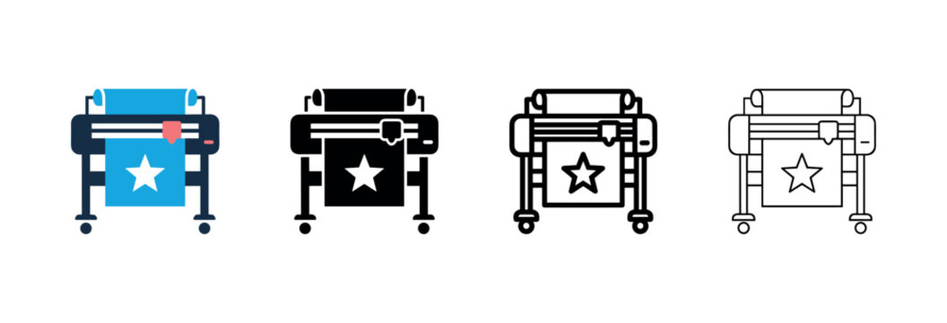 Large format printer plotter icon set for professional printing and design production
